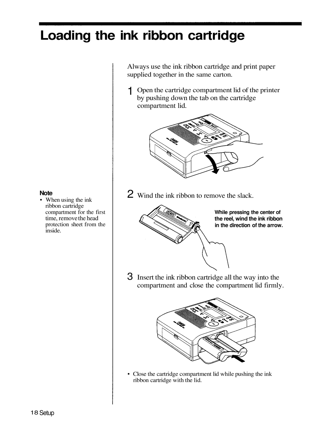 Olympus P-200 manual Loading the ink ribbon cartridge 