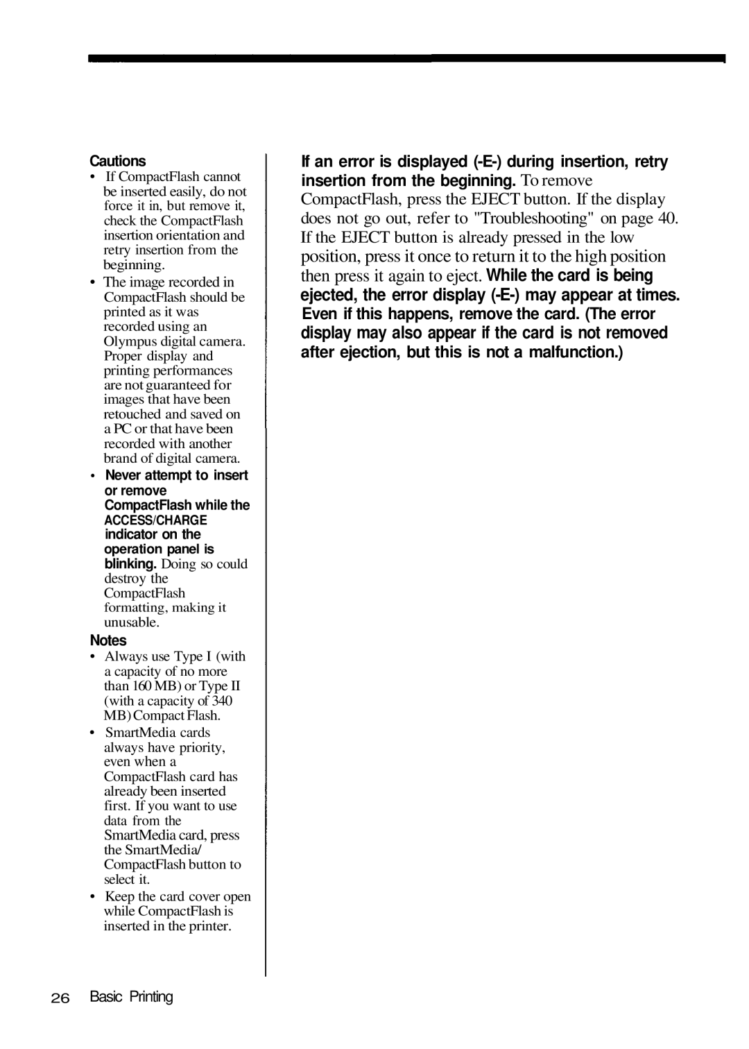 Olympus P-200 manual Never attempt to insert or remove CompactFlash while 