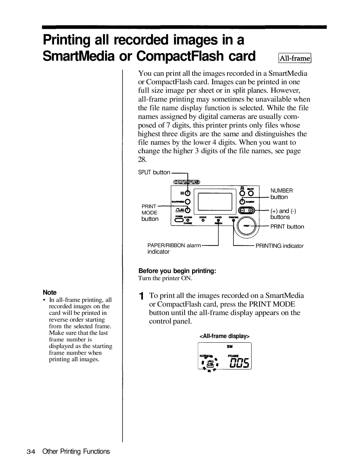 Olympus P-200 manual AII-frame display 