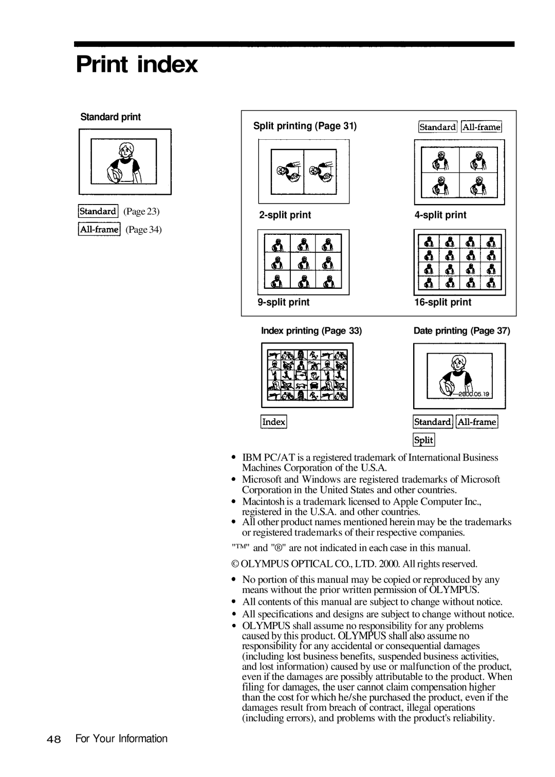 Olympus P-200 Print index, Are not indicated in each case in this manual 