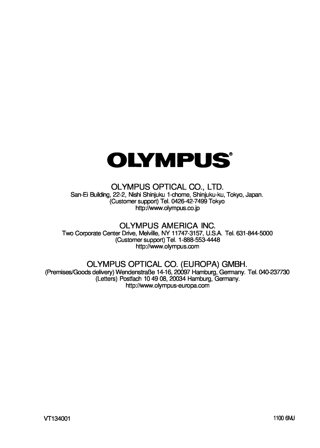 Olympus P-200 manual Olympus America Inc, Olympus Optical Co. Europa Gmbh, 1100 6MJ 