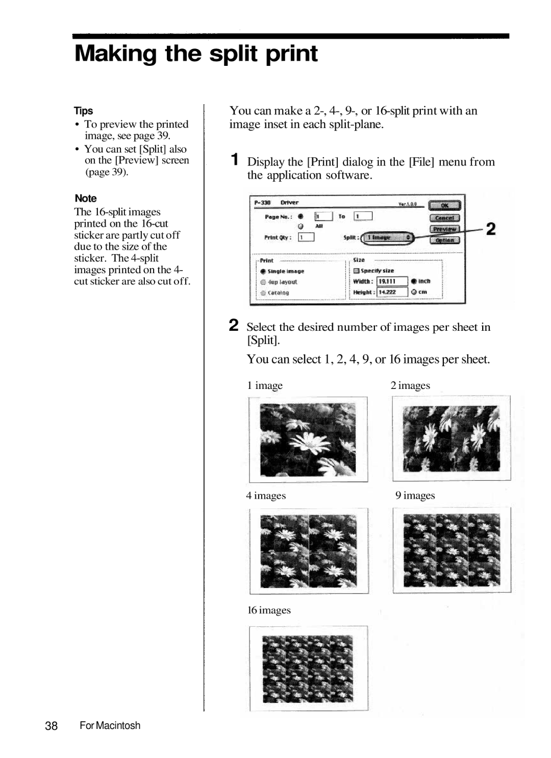 Olympus P-330N manual You can select 1, 2, 4, 9, or 16 images per sheet 