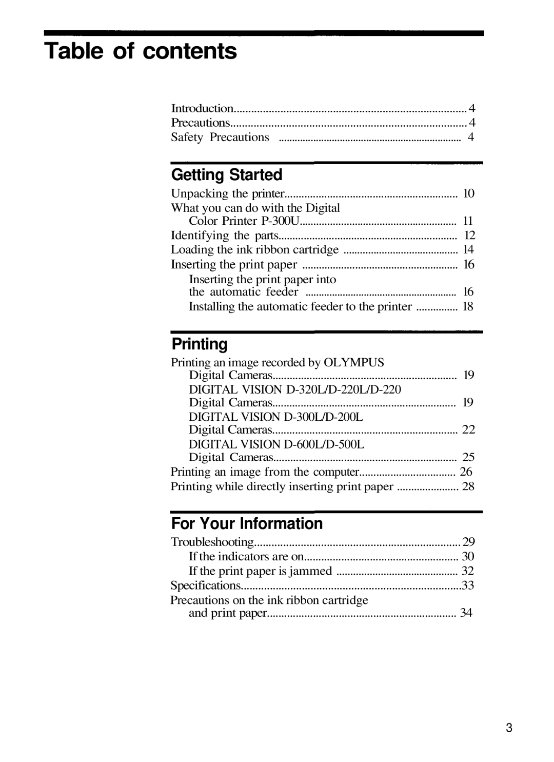 Olympus P-330N manual Table of contents 