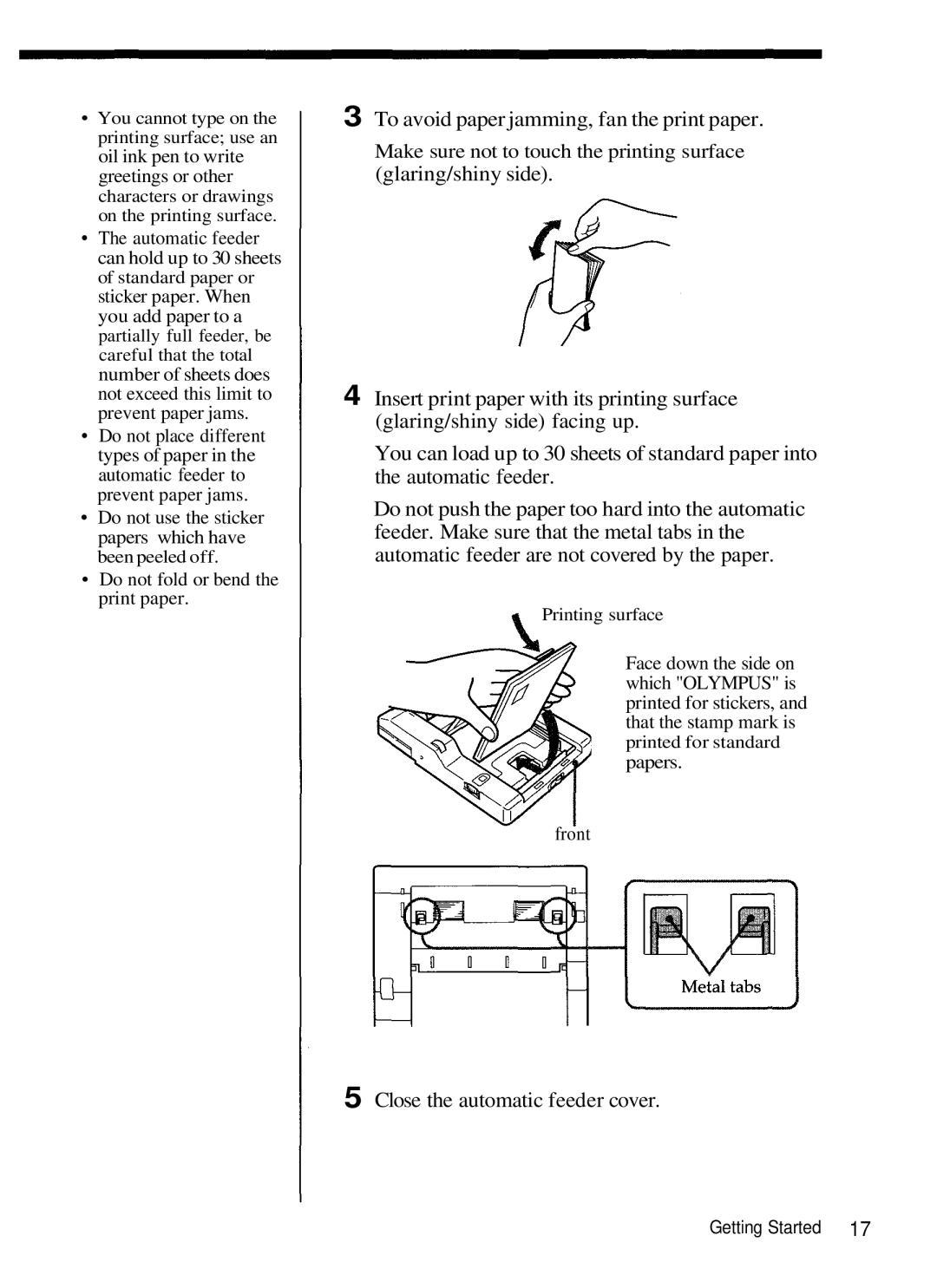 Olympus P-330N manual To avoid paper jamming, fan the print paper 