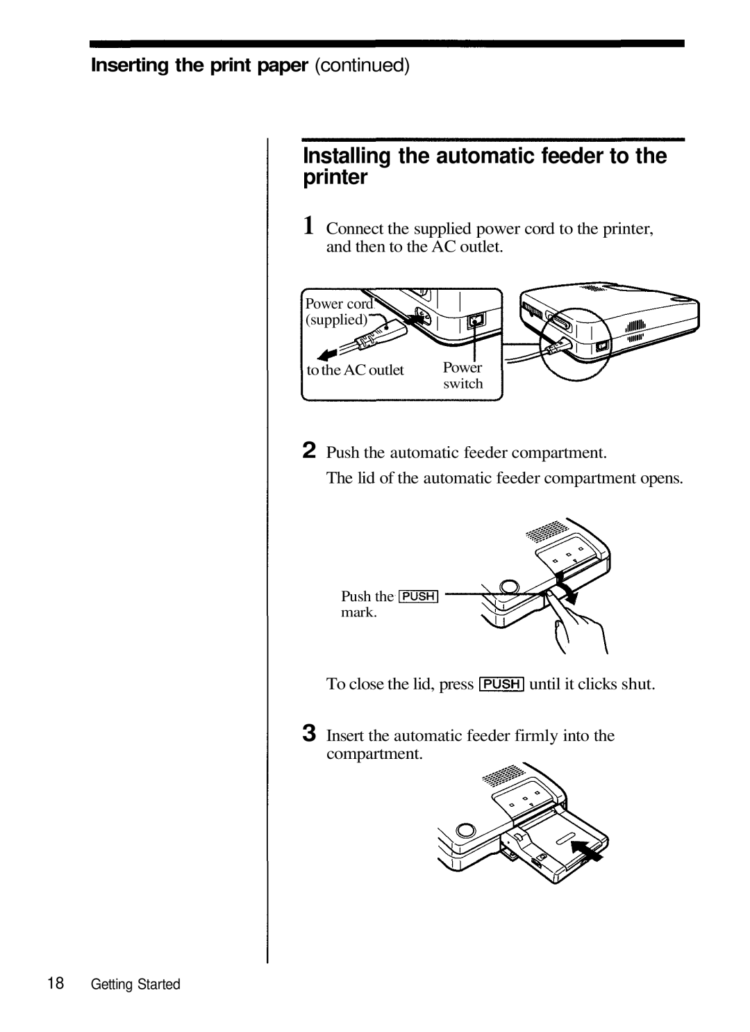 Olympus P-330N manual Installing the automatic feeder to, Printer 