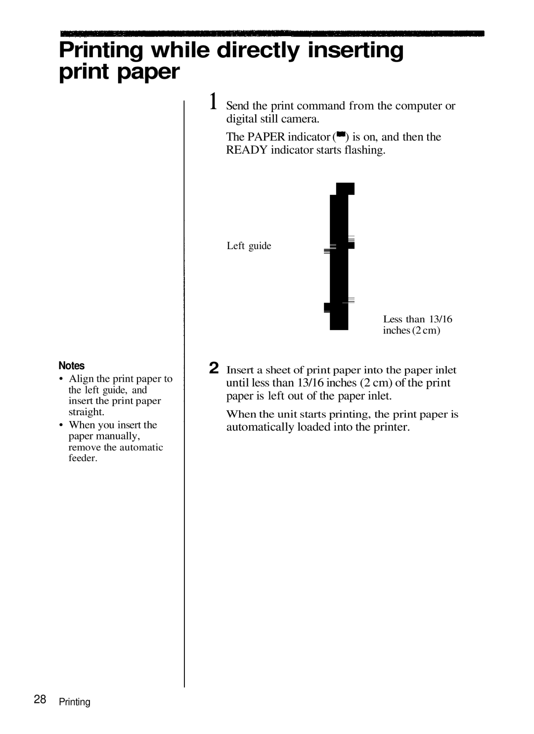 Olympus P-330N manual Printing while directly inserting print paper 