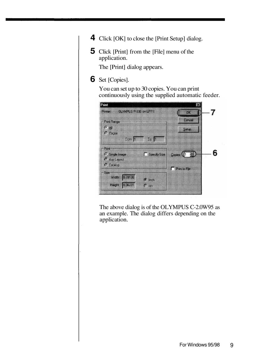 Olympus P-330N manual For Windows 95/98 