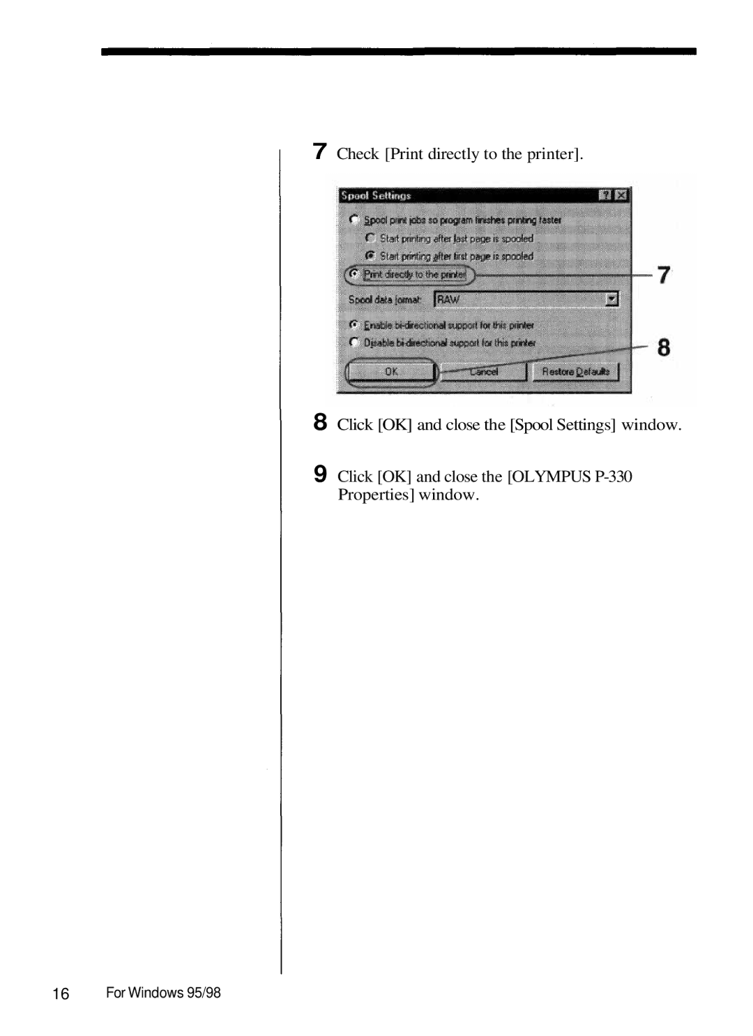 Olympus P-330 manual For Windows 95/98 