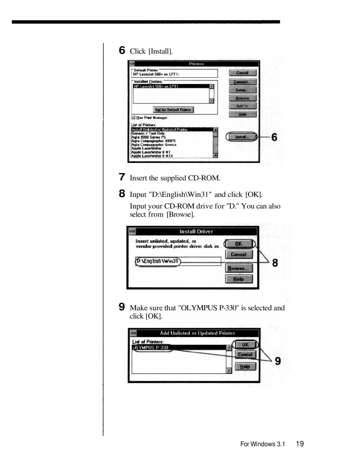 Olympus P-330 manual For Windows 3.1 