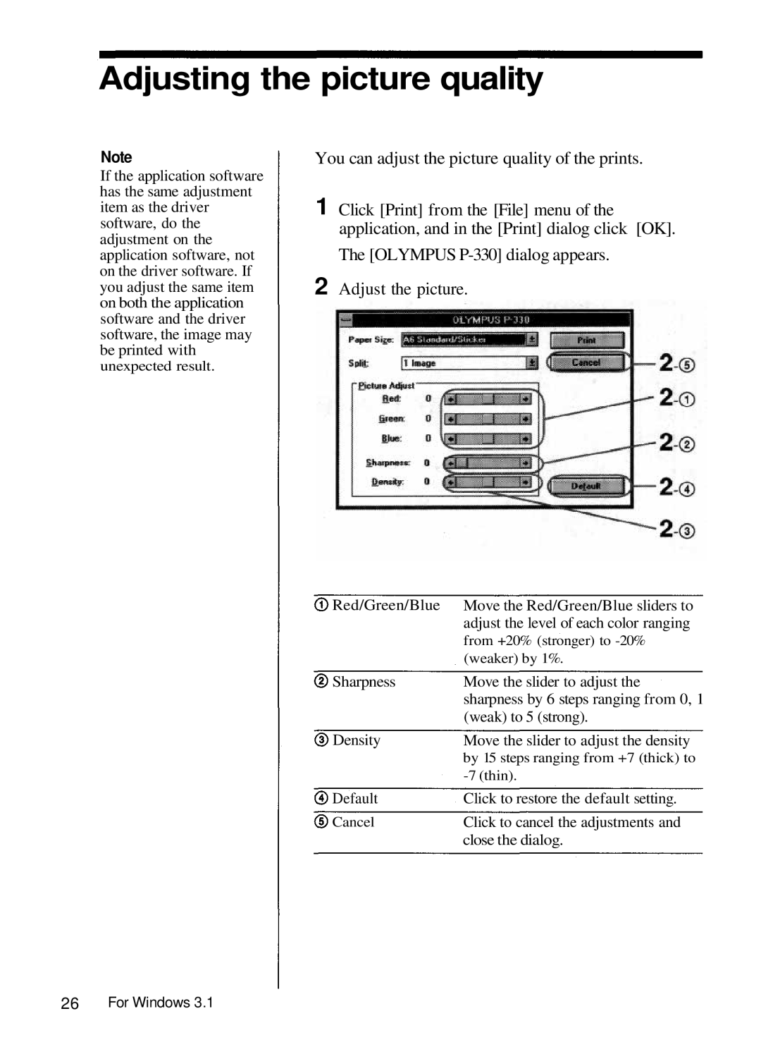 Olympus P-330 manual Adjusting the picture quality 