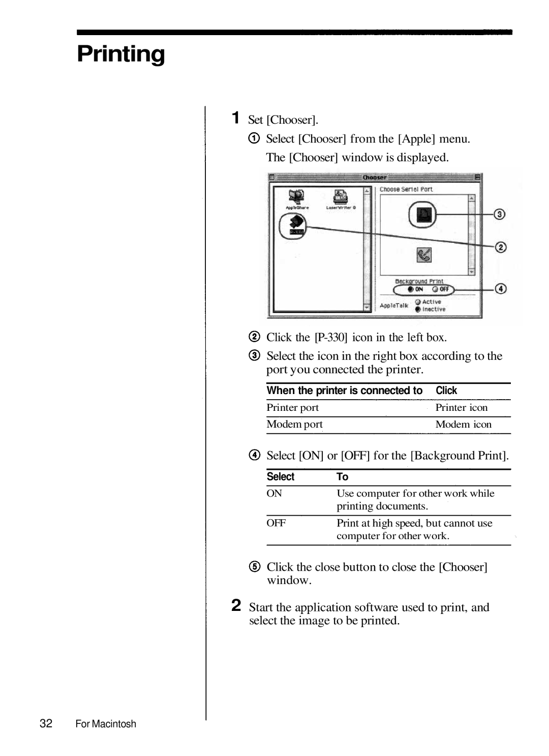 Olympus P-330 manual Select on or OFF for the Background Print 