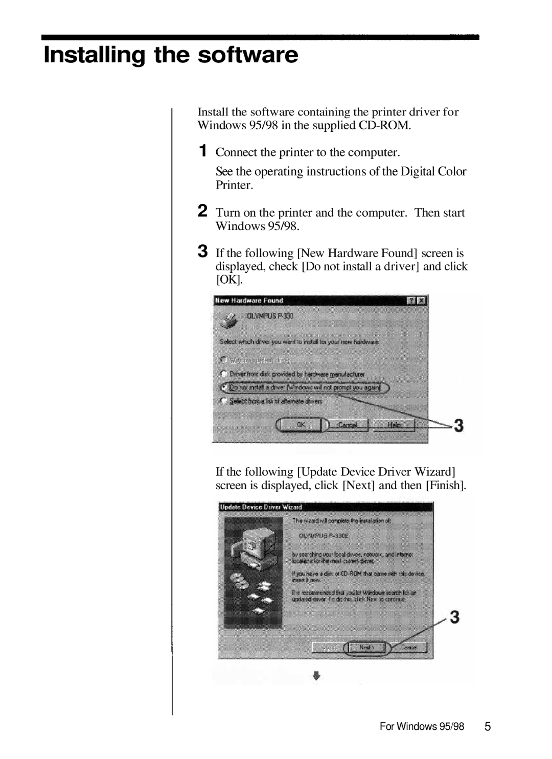 Olympus P-330 manual Installing the software, See the operating instructions of the Digital Color 