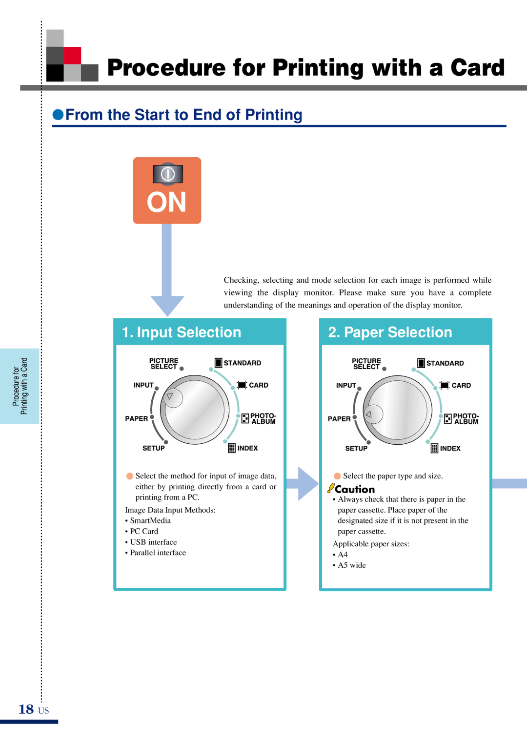 Olympus P-400 manual Procedure for Printing with a Card, From the Start to End of Printing, 18 US 