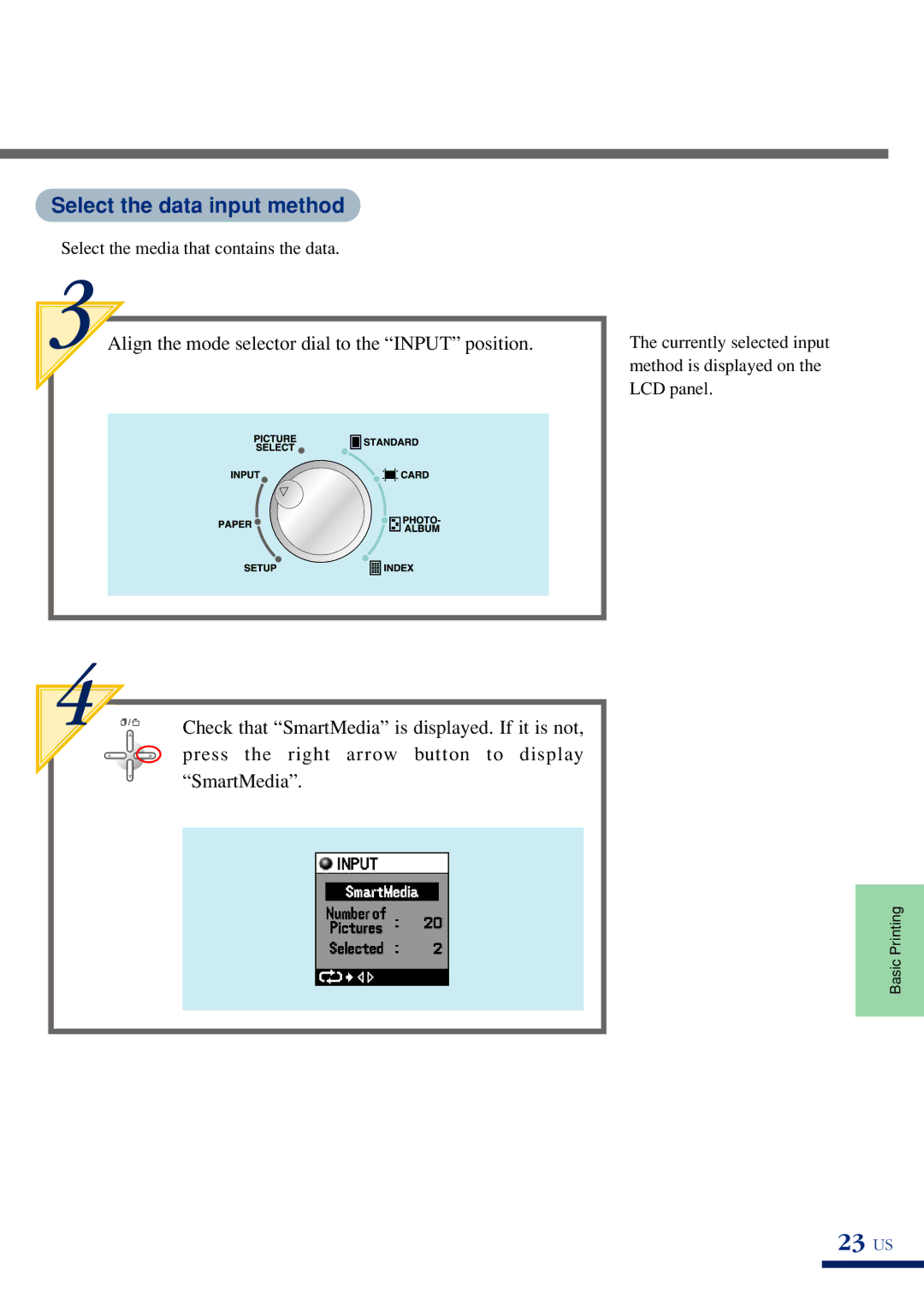 Olympus P-400 manual 23 US, Select the data input method 