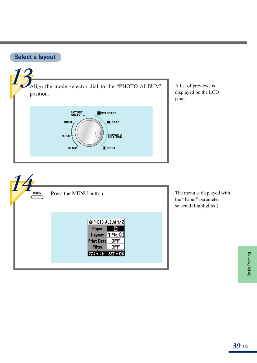 Olympus P-400 manual 39 US, Select a layout 