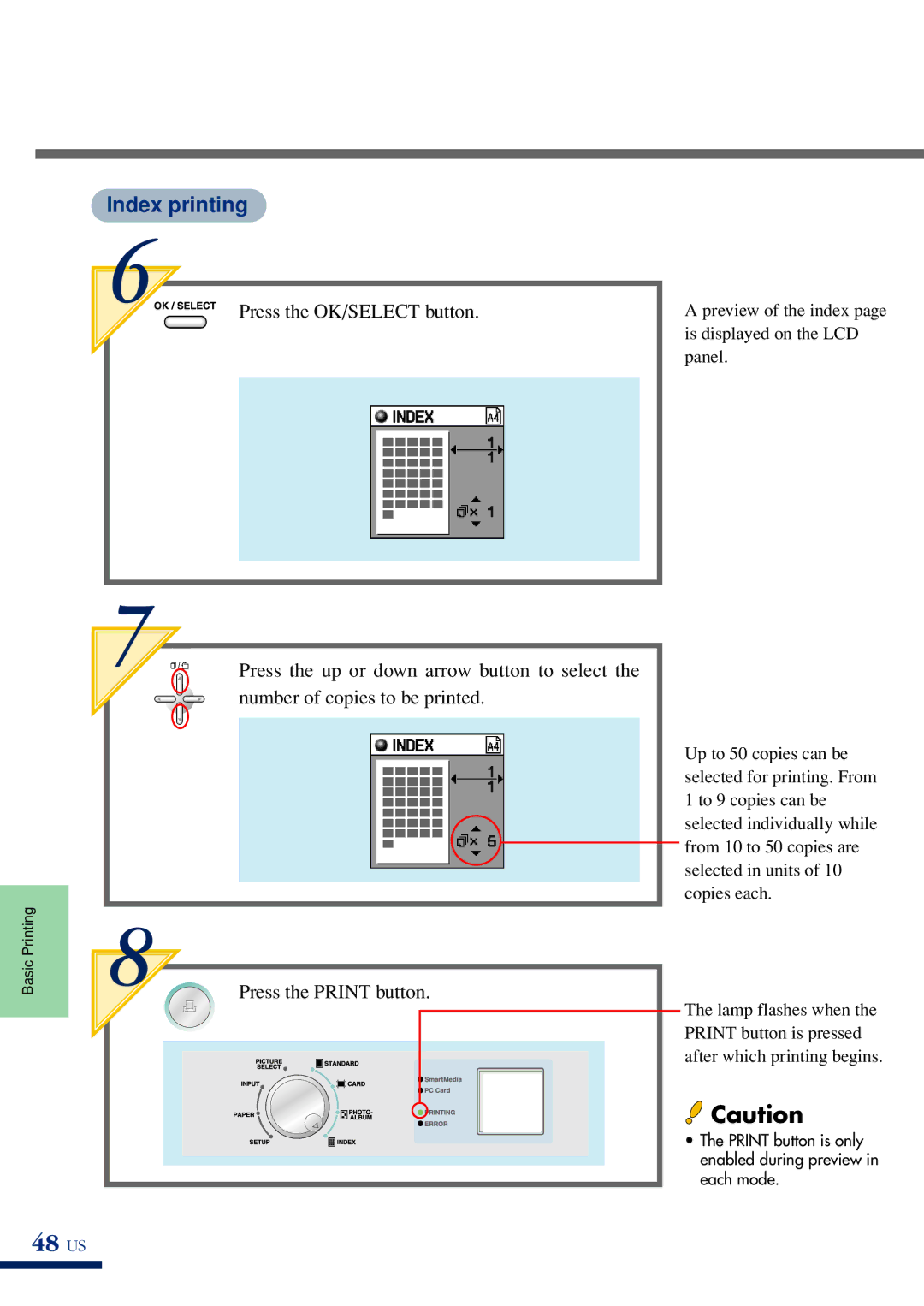 Olympus P-400 manual 48 US, Index printing 