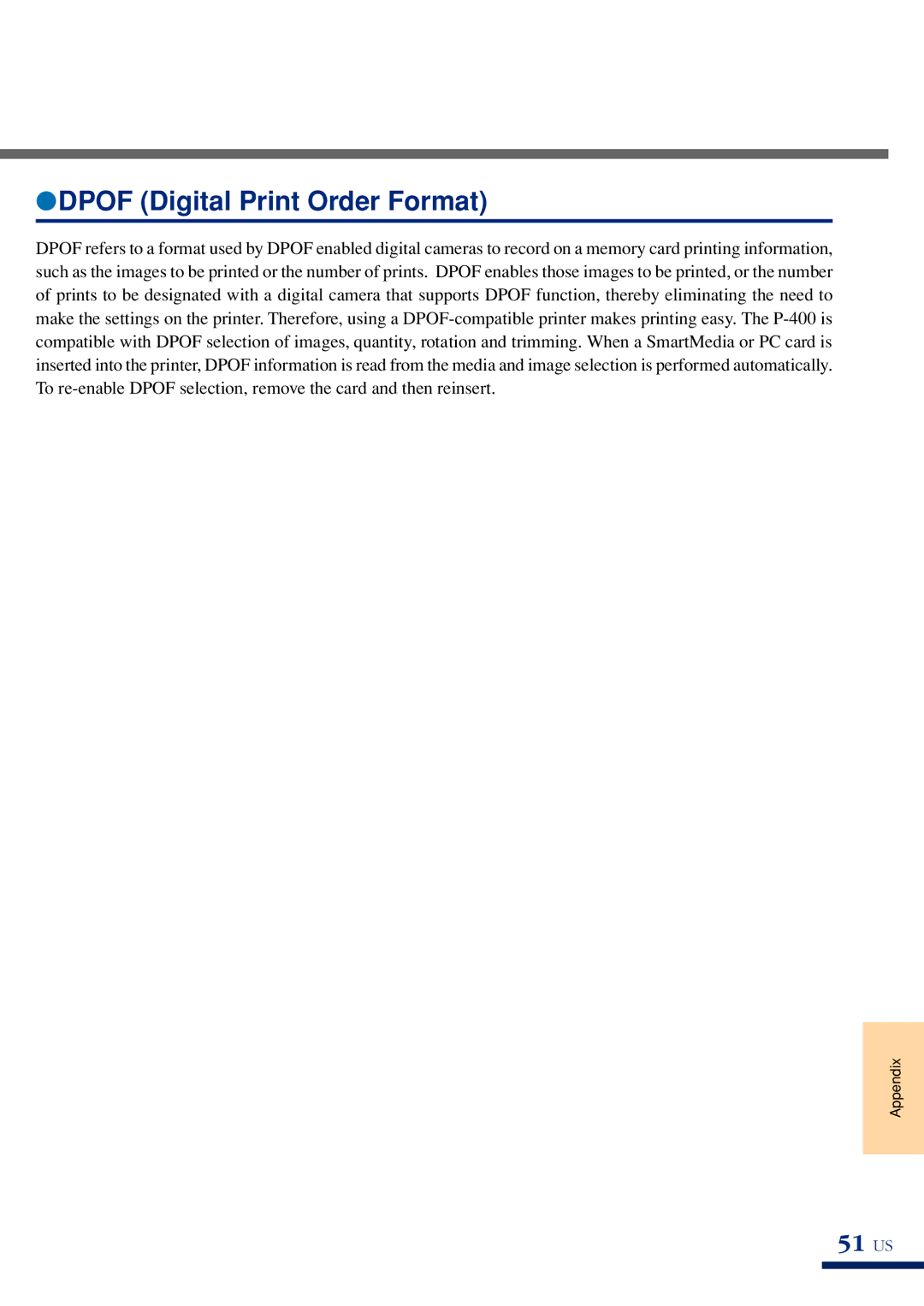 Olympus P-400 manual Dpof Digital Print Order Format, 51 US 