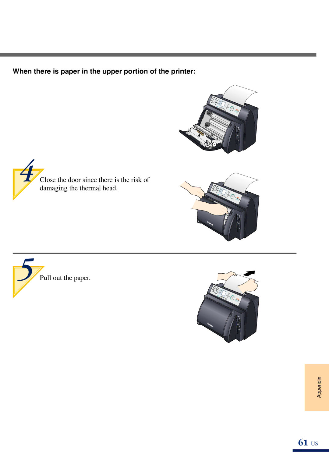 Olympus P-400 manual 61 US, When there is paper in the upper portion of the printer 