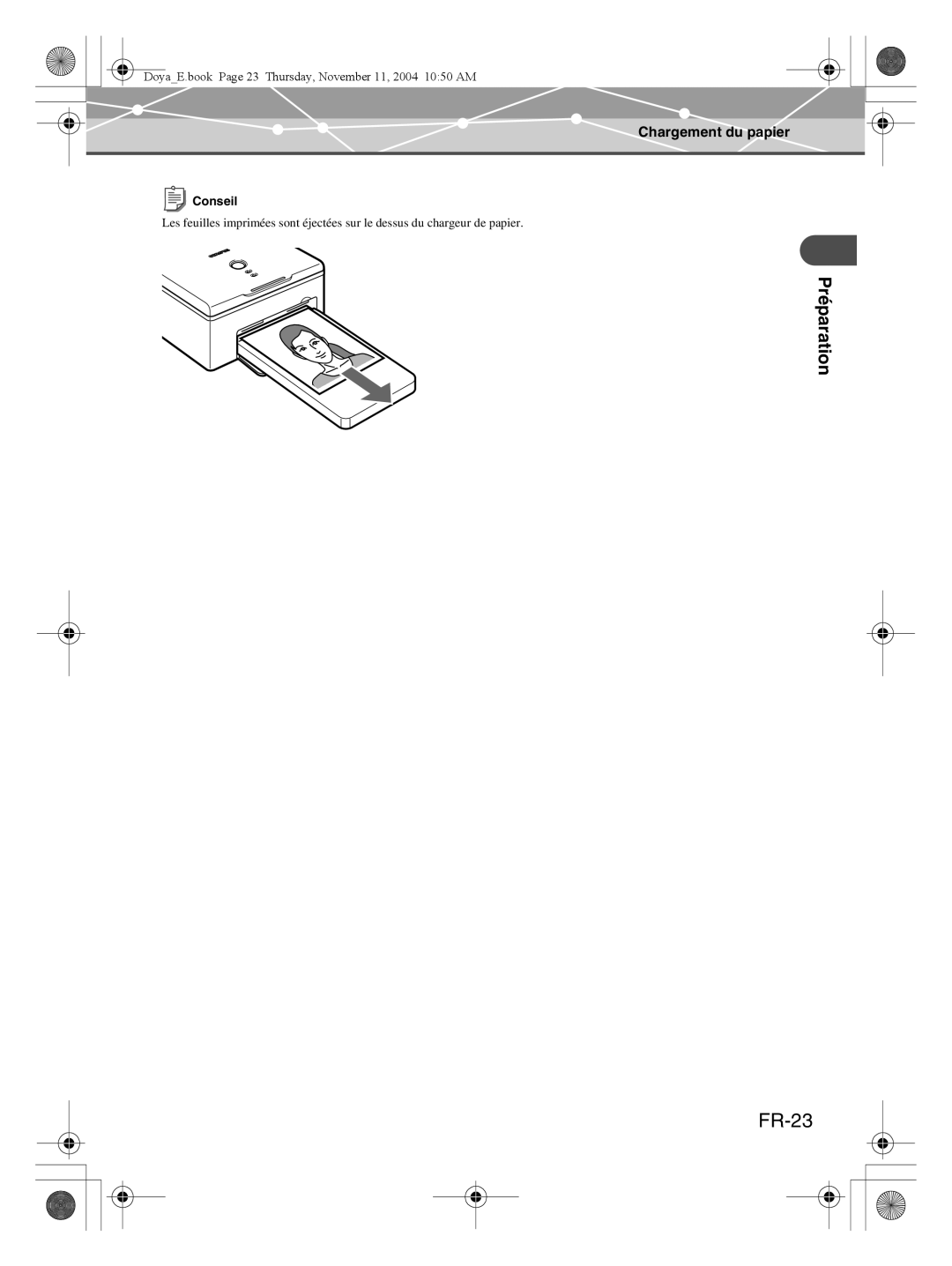 Olympus P-S100 user manual FR-23, Préparation, Chargement du papier, Conseil 