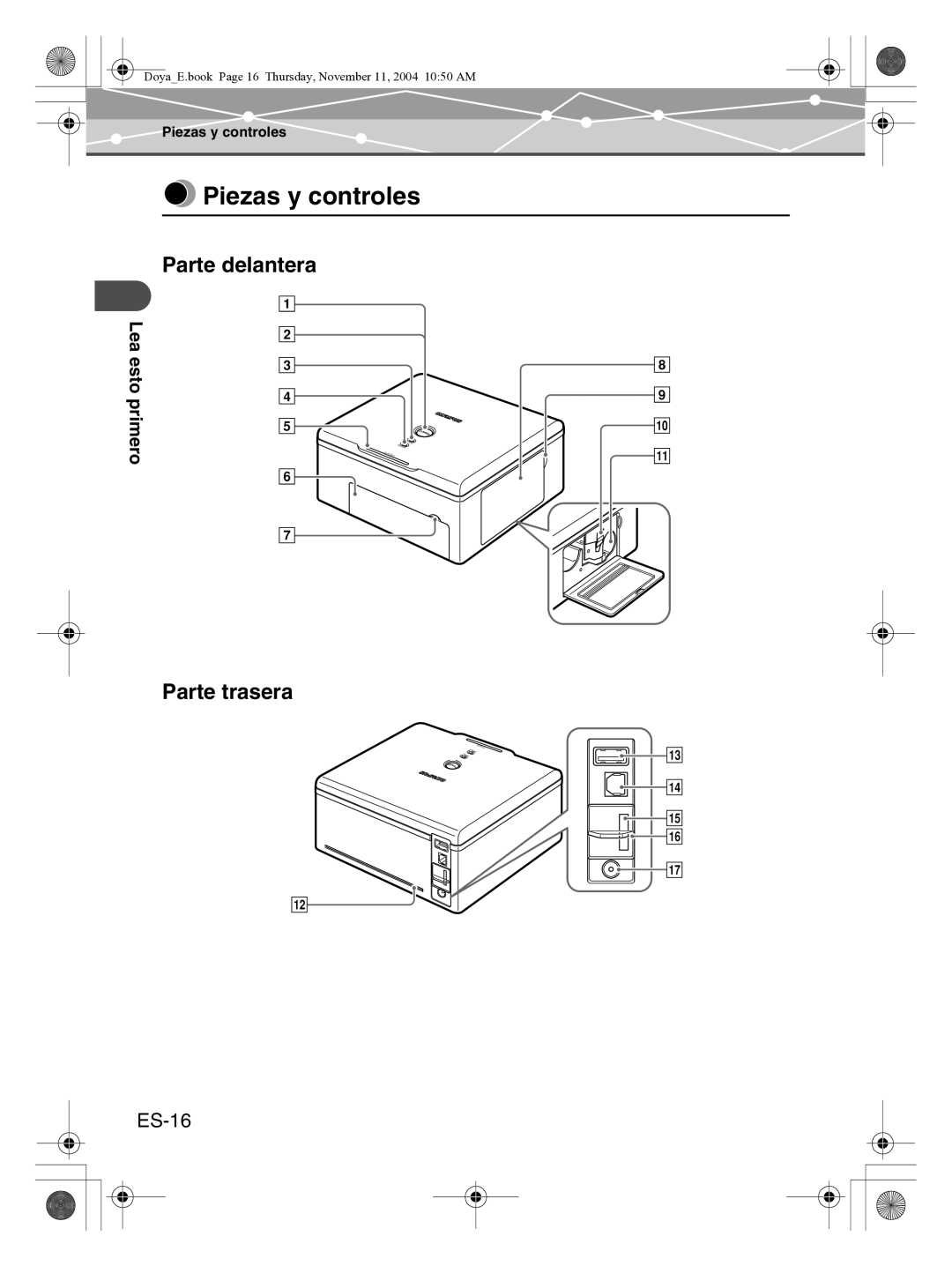 Olympus P-S100 user manual Piezas y controles, Parte delantera, Parte trasera, ES-16 