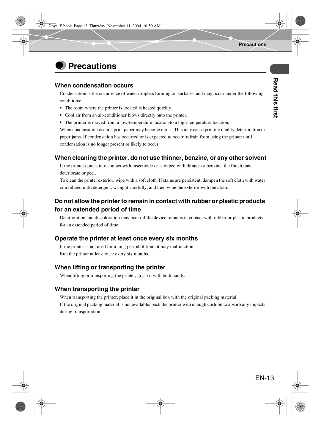 Olympus P-S100 user manual Precautions, EN-13 