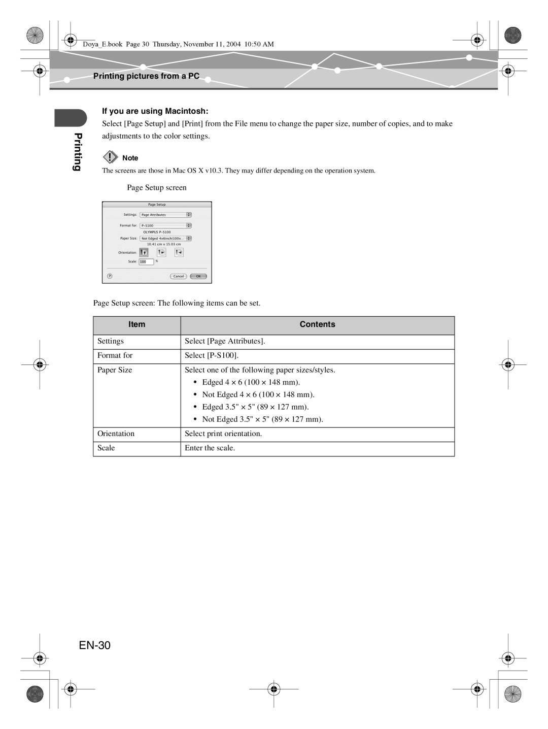 Olympus P-S100 user manual EN-30, If you are using Macintosh 