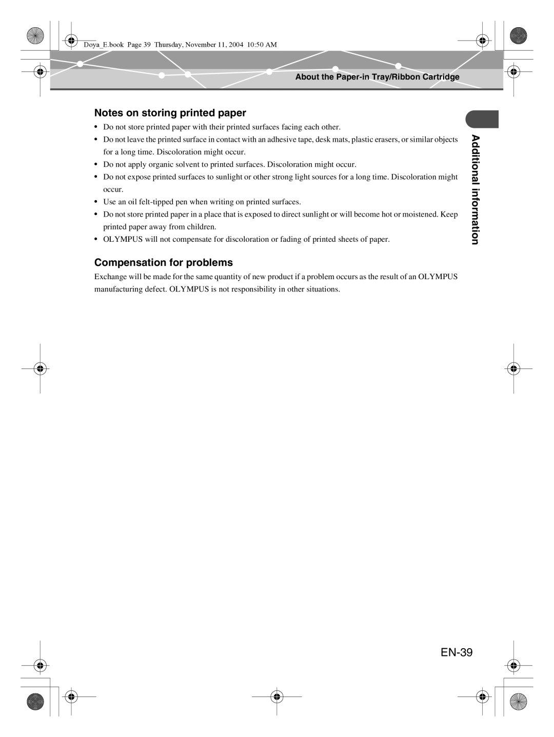 Olympus P-S100 user manual EN-39, Compensation for problems 