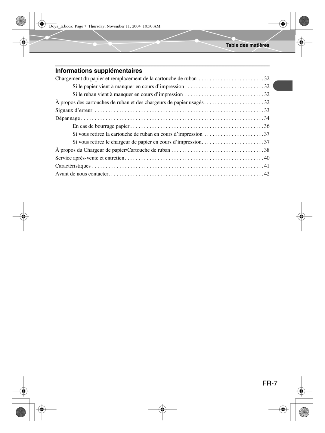 Olympus P-S100 user manual FR-7, Informations supplémentaires 