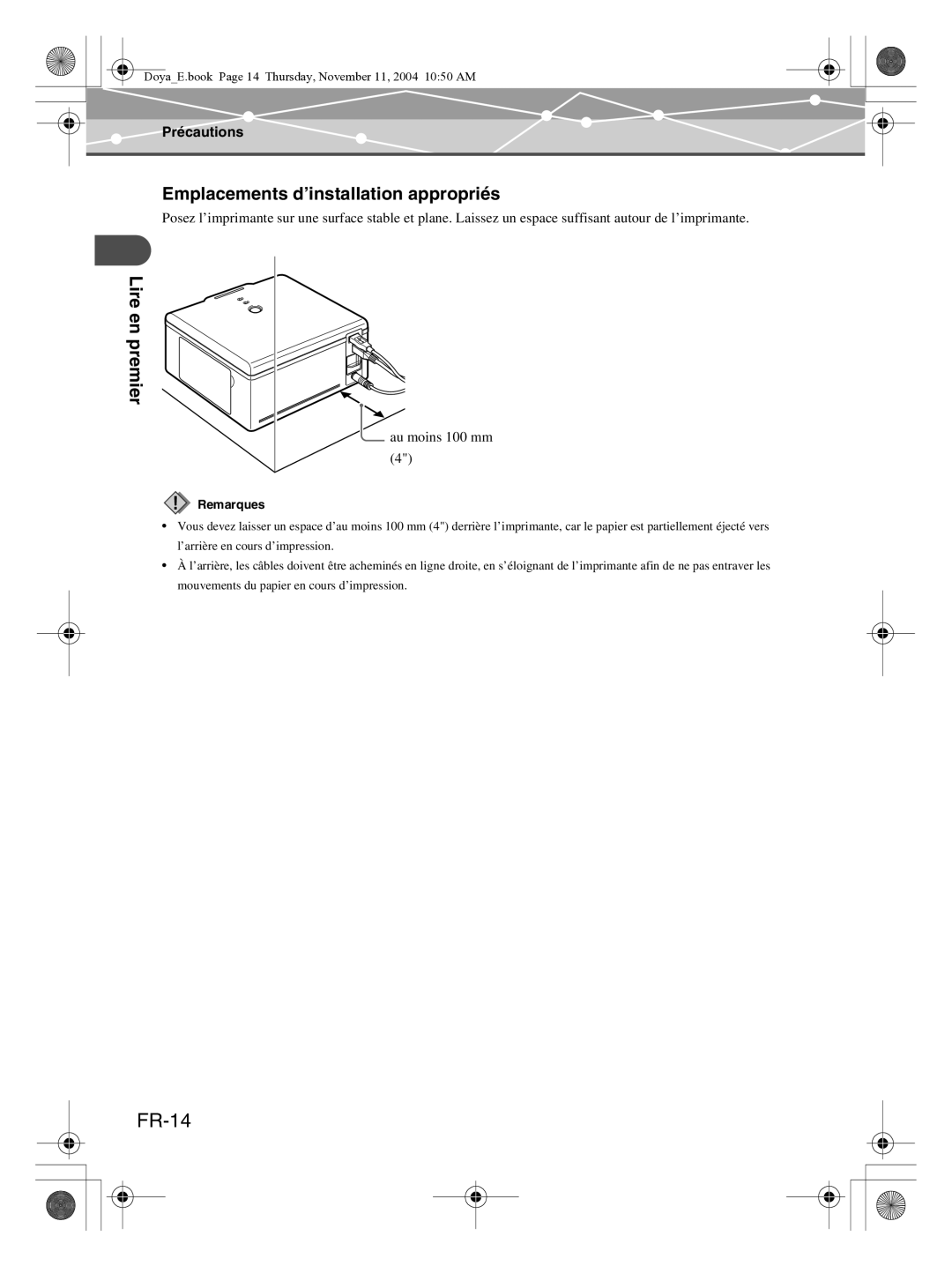 Olympus P-S100 user manual FR-14, Emplacements d’installation appropriés 