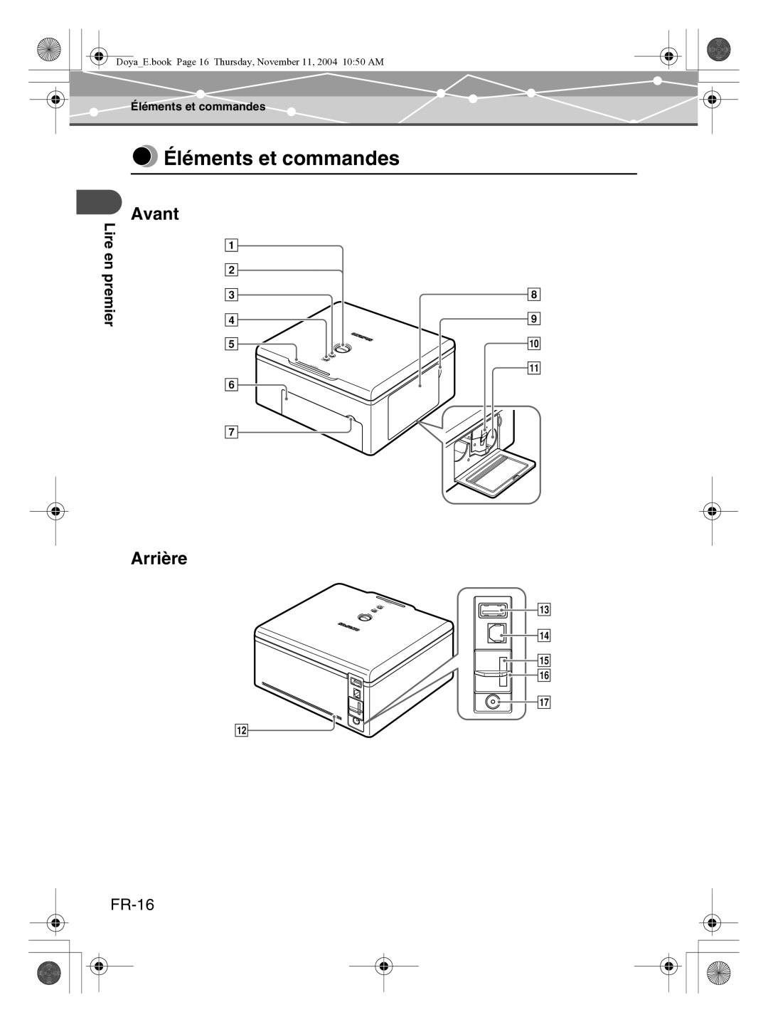 Olympus P-S100 user manual Éléments et commandes, Avant, Arrière, FR-16 