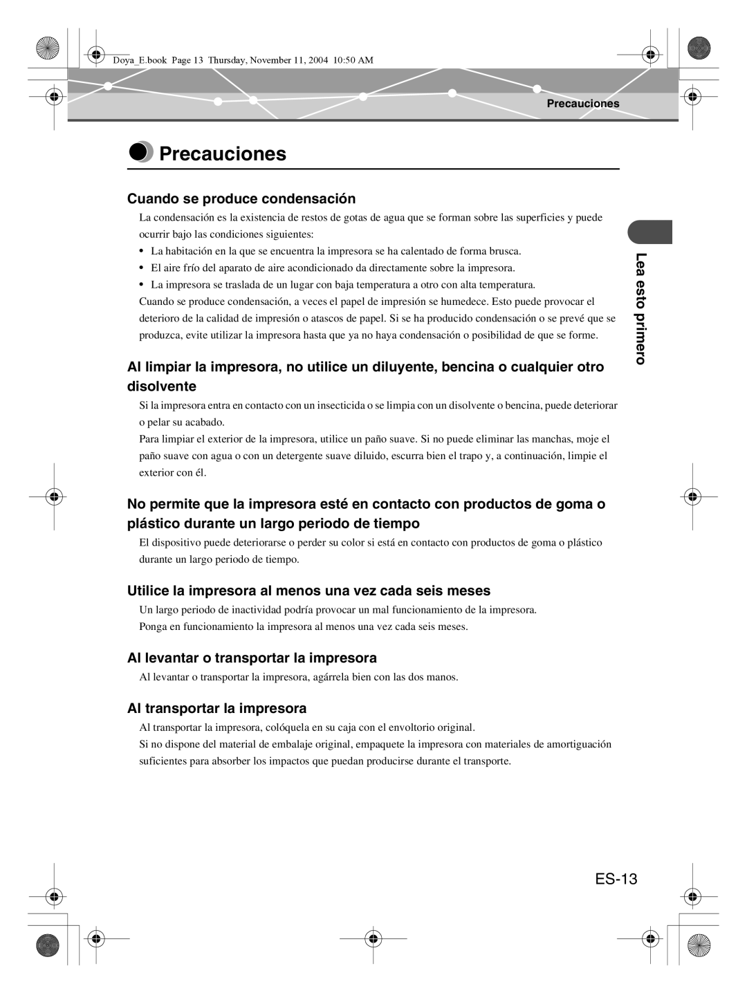 Olympus P-S100 user manual Precauciones, ES-13 