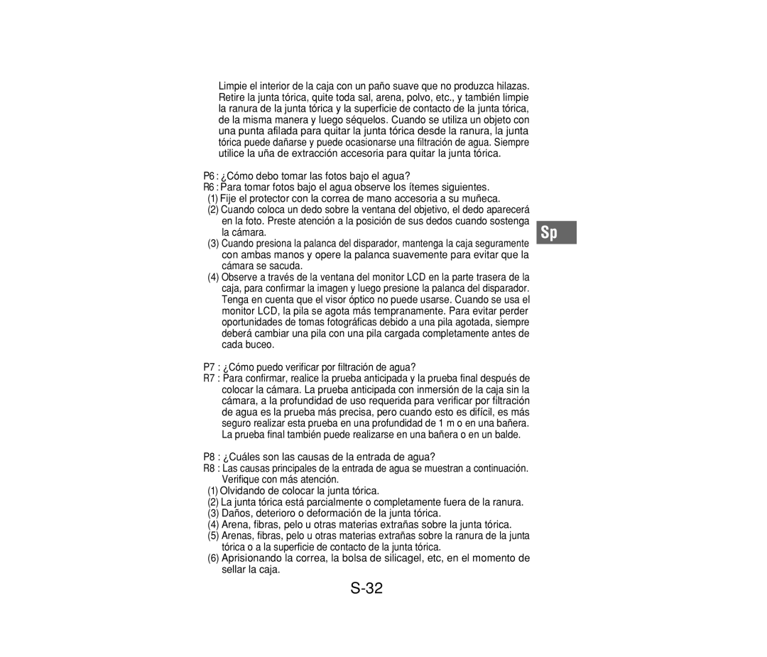 Olympus PT-014 manual P7 ¿Cómo puedo verificar por filtración de agua? 