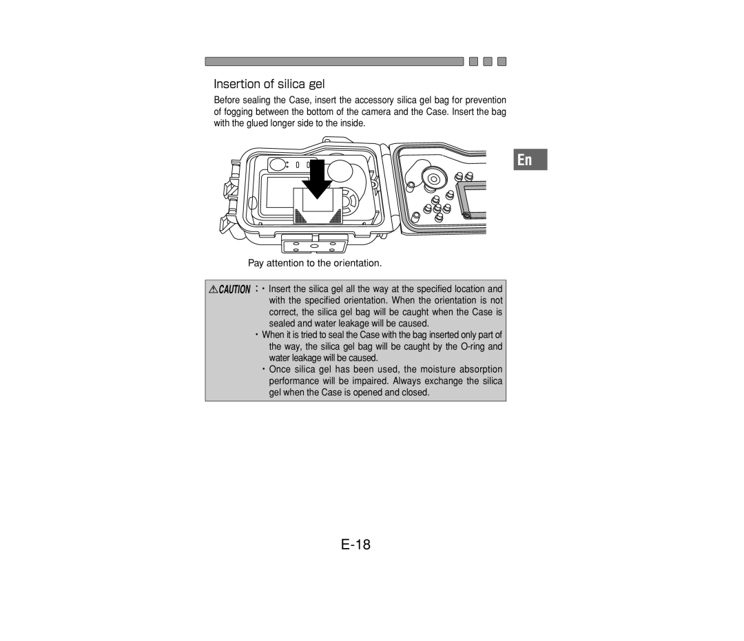 Olympus PT-014 manual Insertion of silica gel 