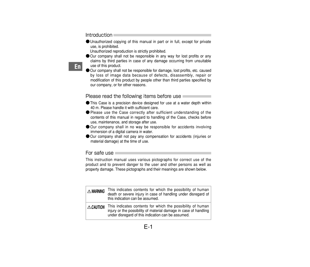 Olympus PT-014 manual Introduction, Please read the following items before use, For safe use 