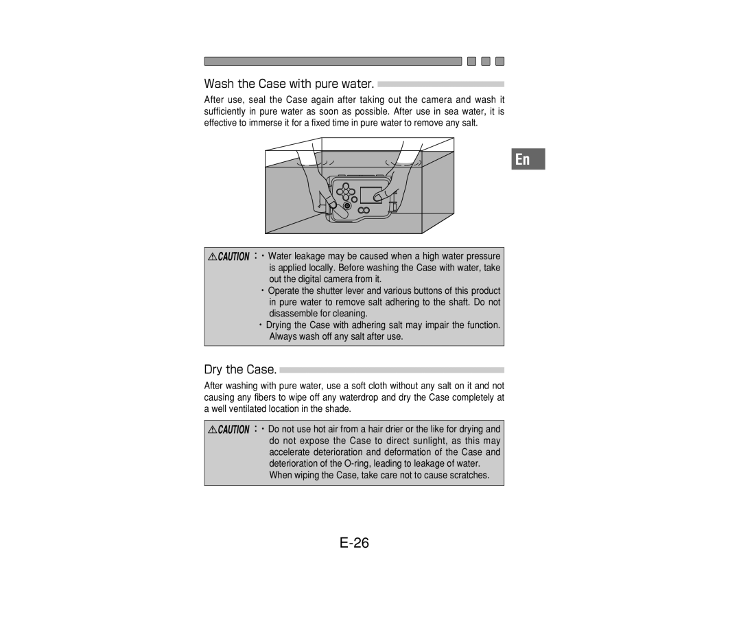 Olympus PT-014 manual Wash the Case with pure water, Dry the Case 