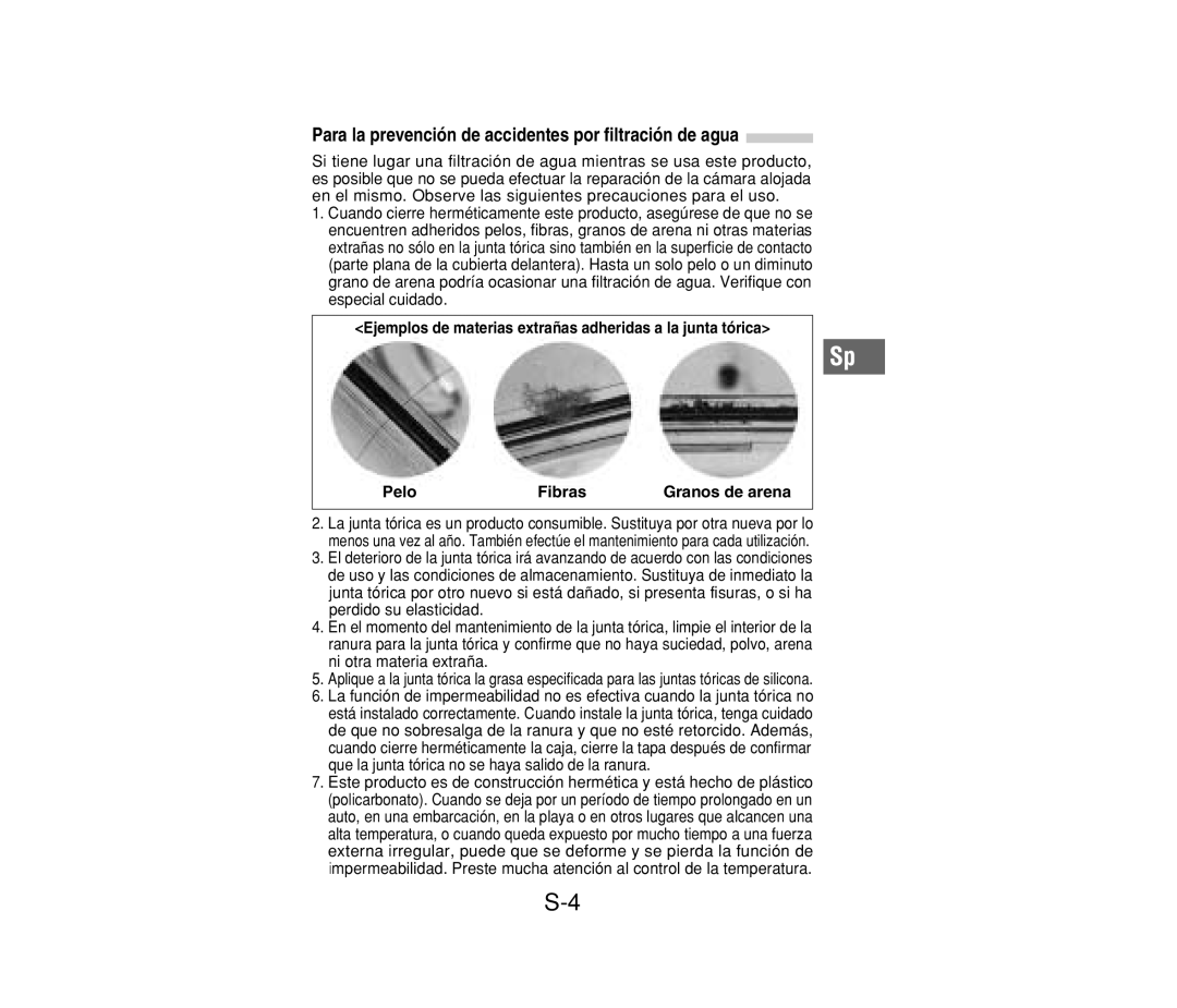 Olympus PT-014 manual Para la prevención de accidentes por filtración de agua 