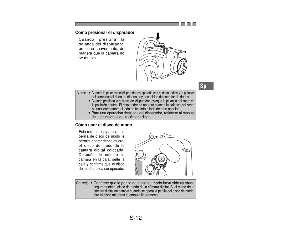 Olympus PT-014 manual Cómo presionar el disparador, Cómo usar el disco de modo, De instrucciones de la cámara digital 