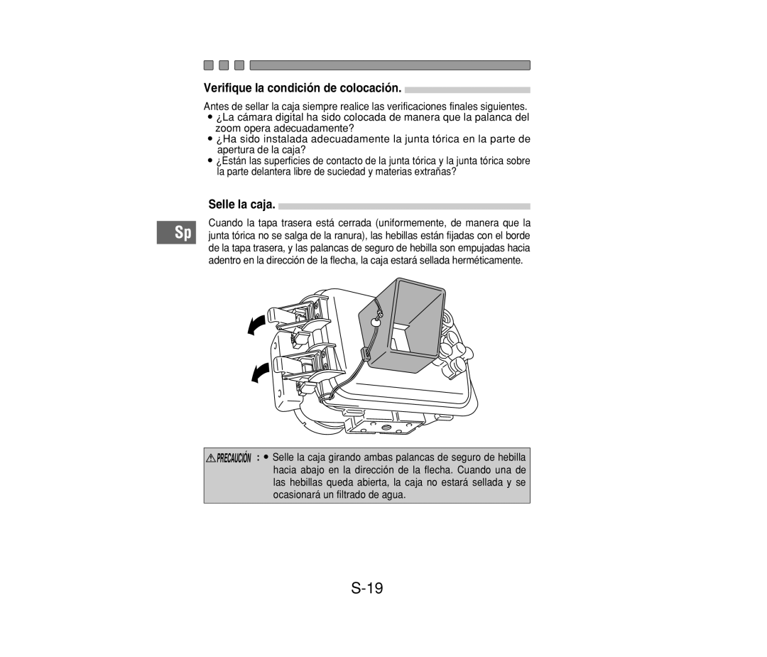 Olympus PT-014 manual Verifique la condición de colocación, Selle la caja 