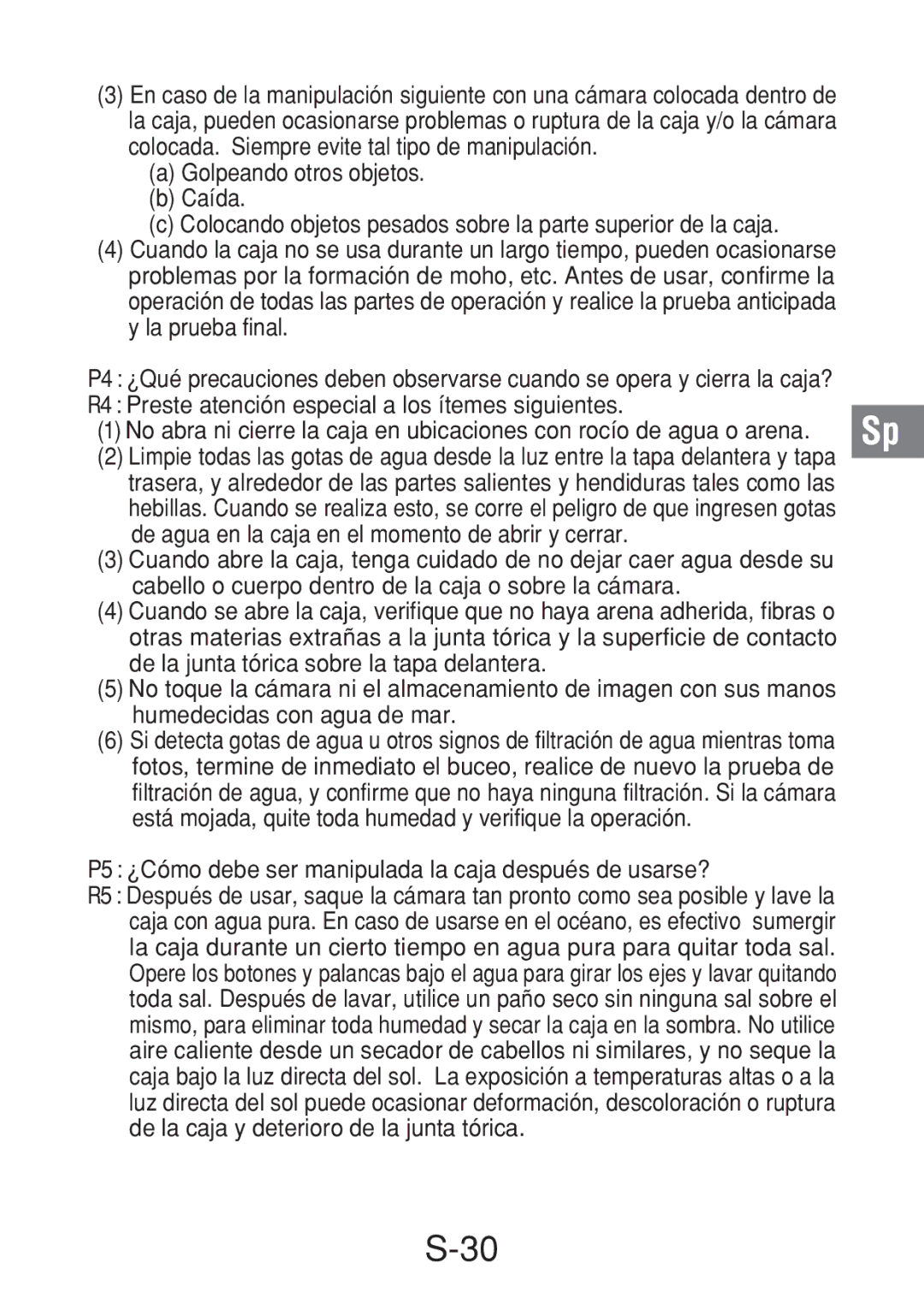 Olympus PT-016 manual P5 ¿Cómo debe ser manipulada la caja después de usarse? 