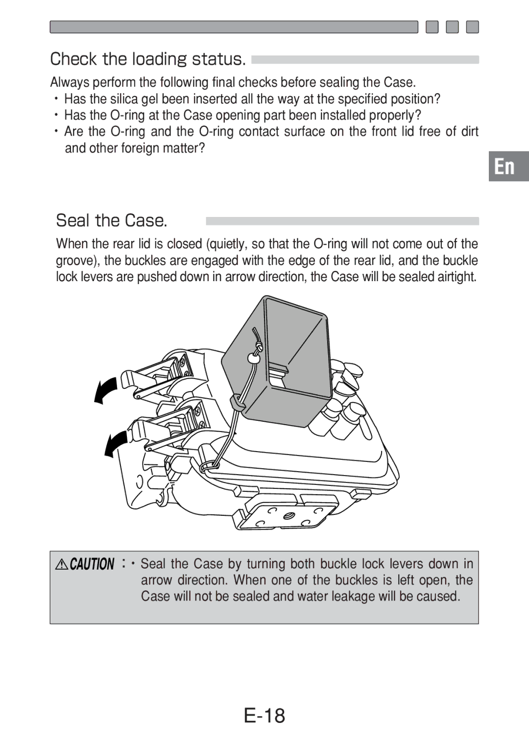 Olympus PT-016 manual Check the loading status, Seal the Case 