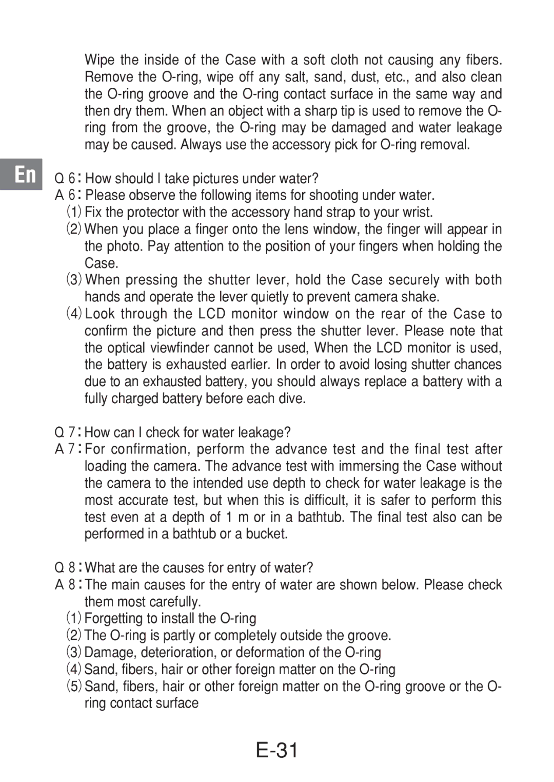 Olympus PT-016 manual Ｑ６：How should I take pictures under water? 