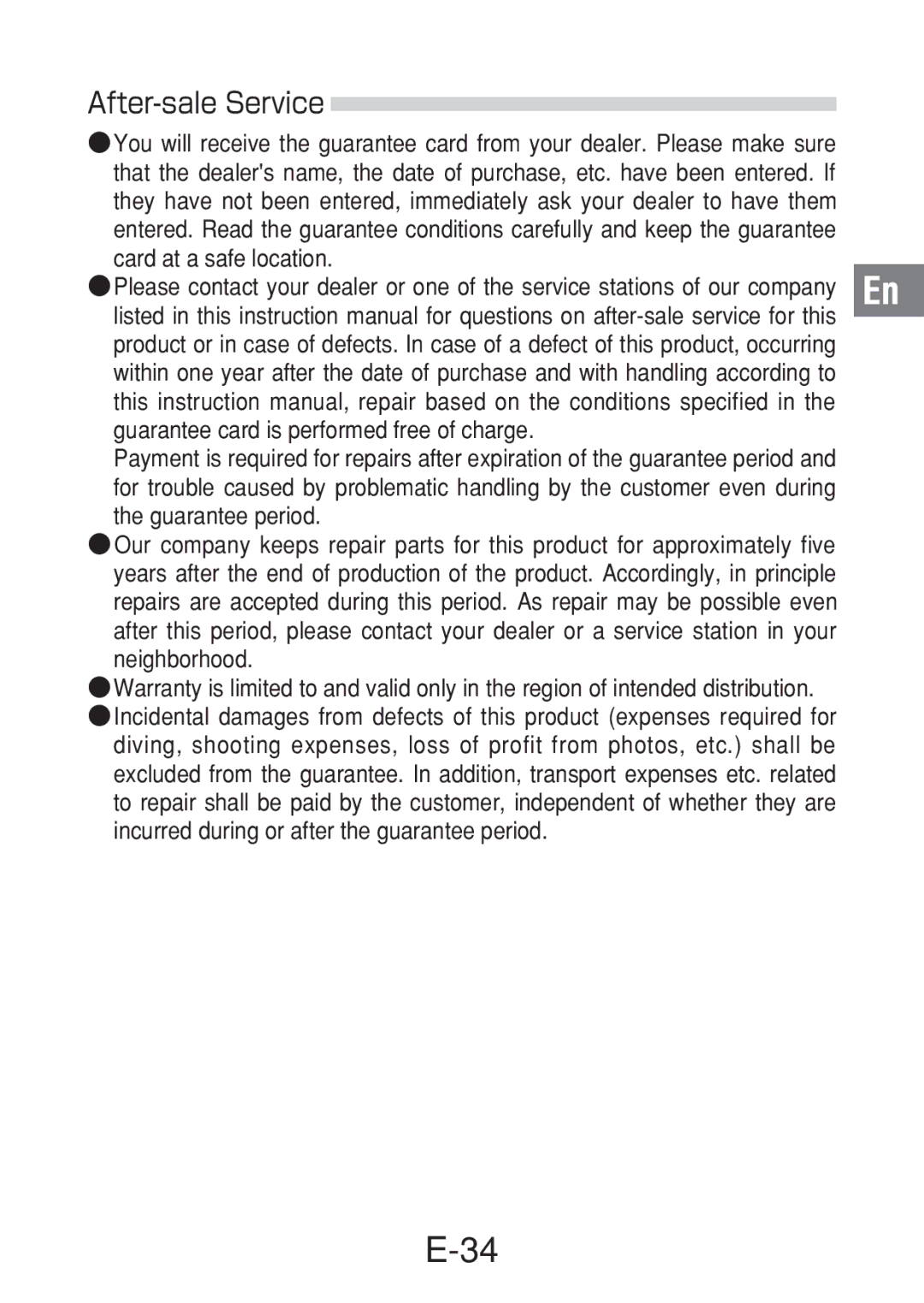 Olympus PT-016 manual After-sale Service 