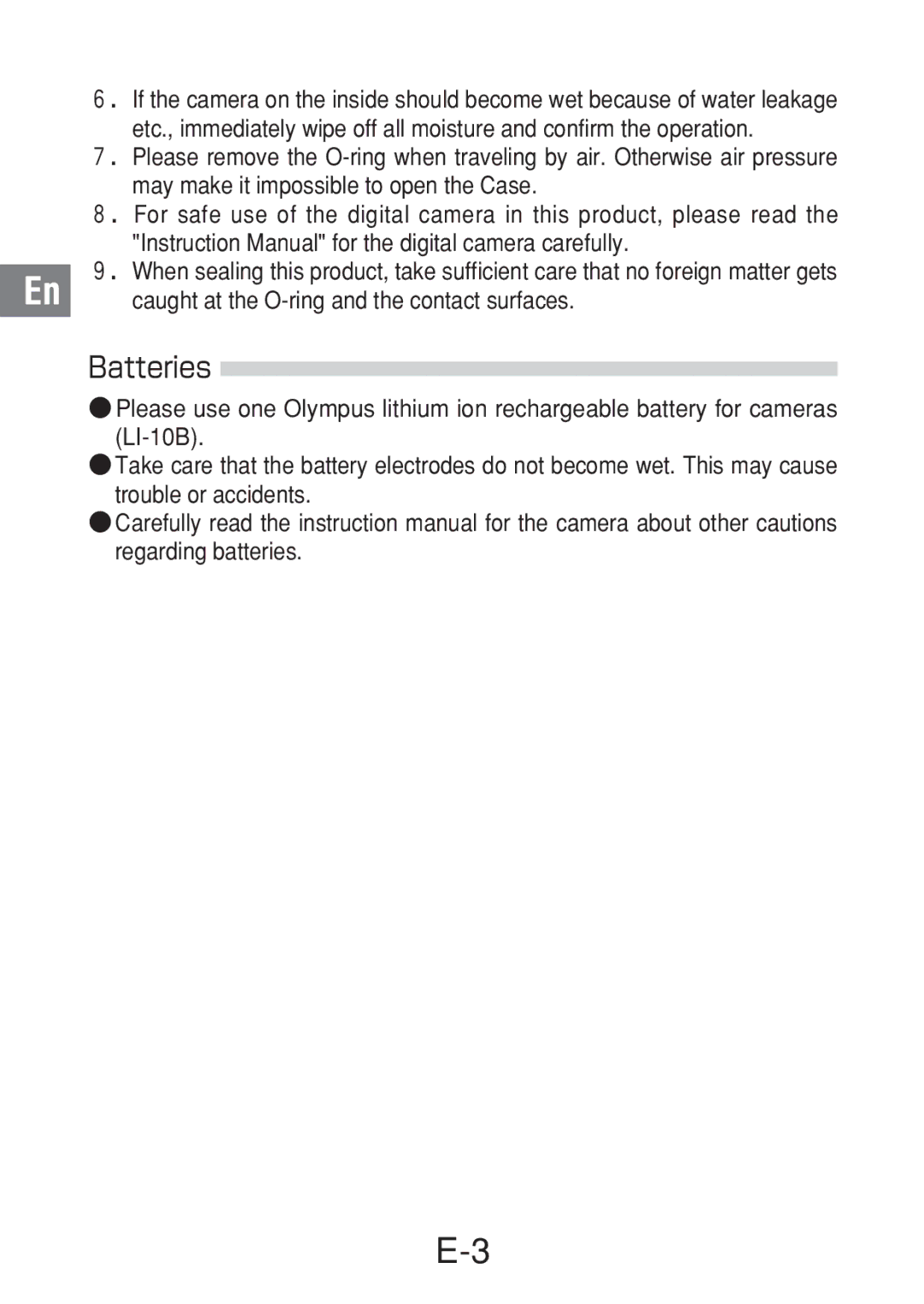 Olympus PT-016 manual Batteries 