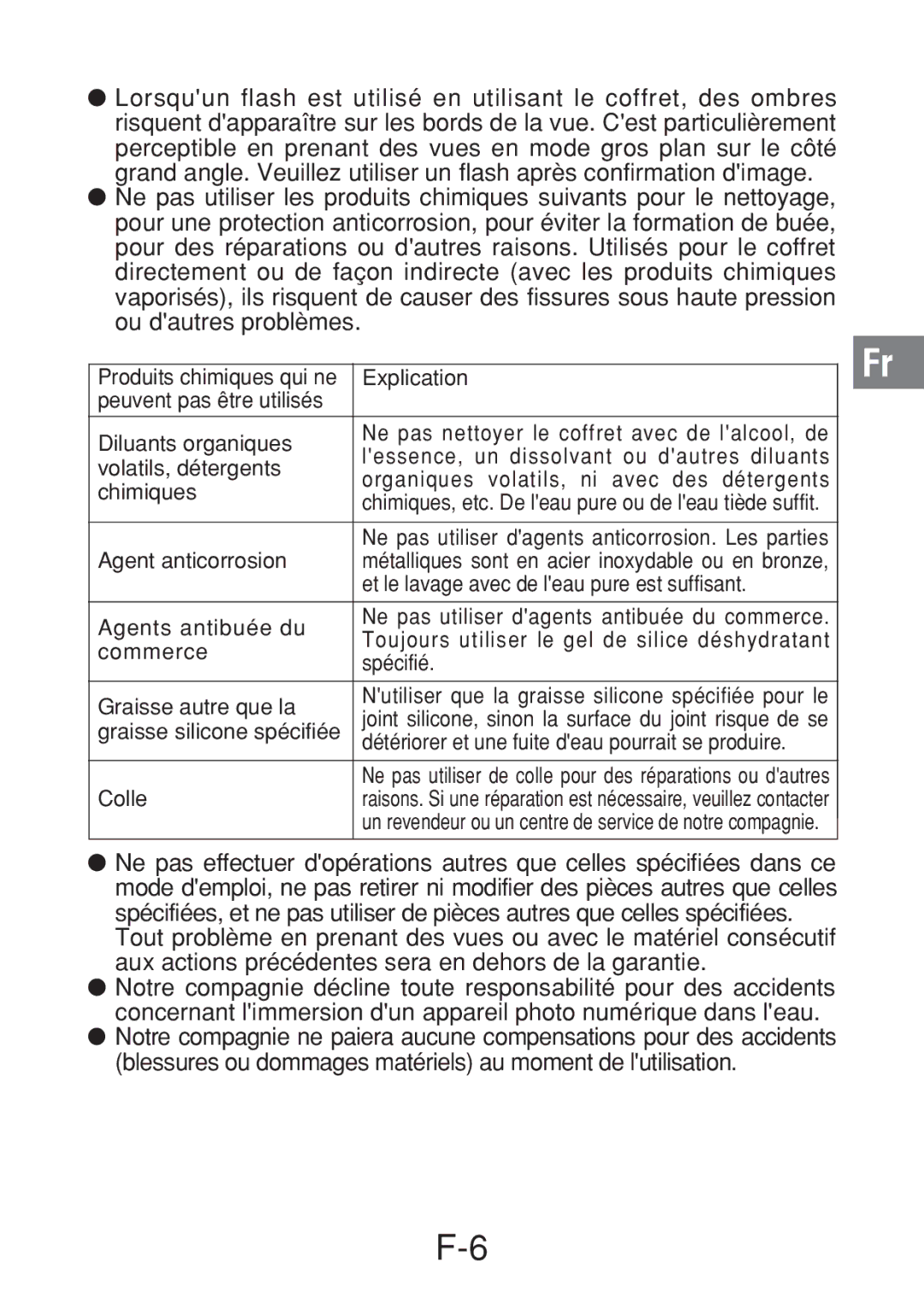 Olympus PT-016 manual Des détergents 