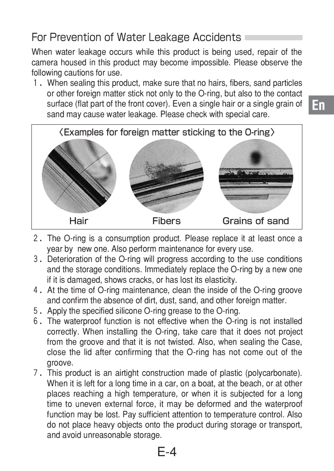 Olympus PT-016 manual For Prevention of Water Leakage Accidents 