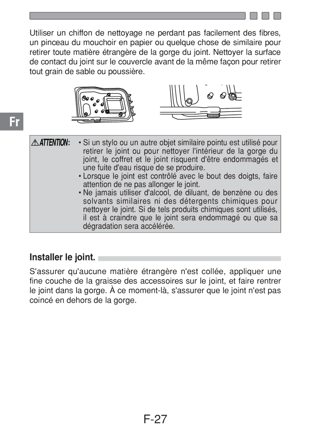 Olympus PT-016 manual Installer le joint 