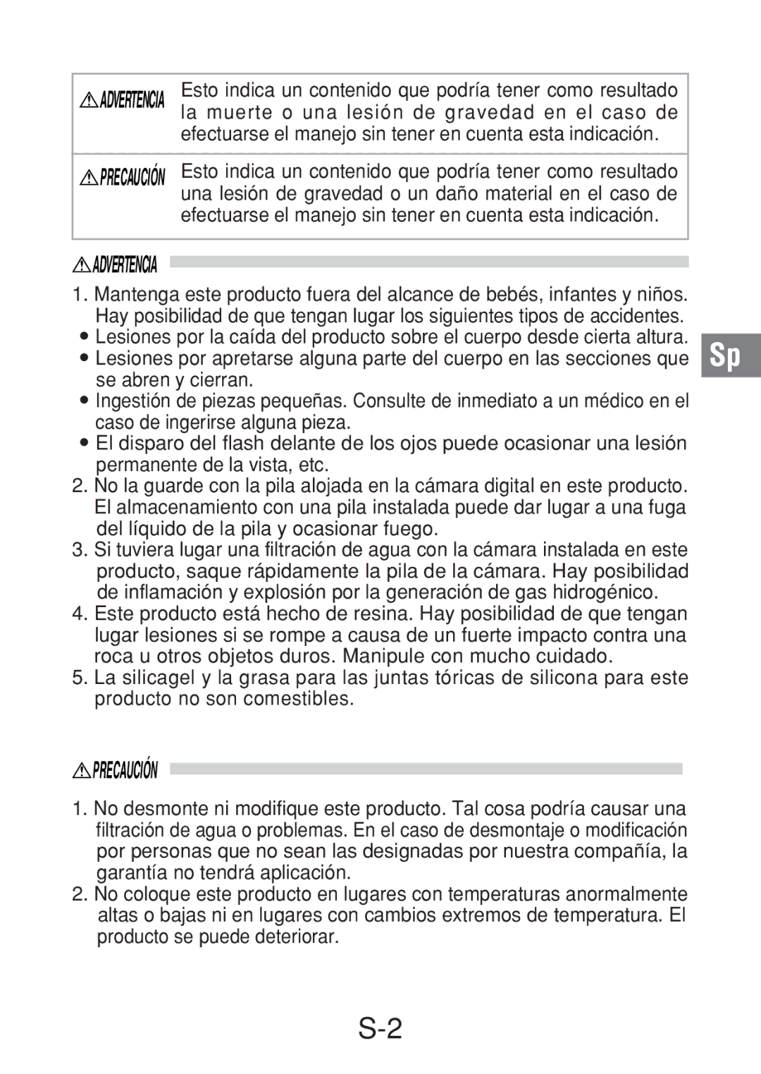 Olympus PT-016 manual Advertencia, Efectuarse el manejo sin tener en cuenta esta indicación 