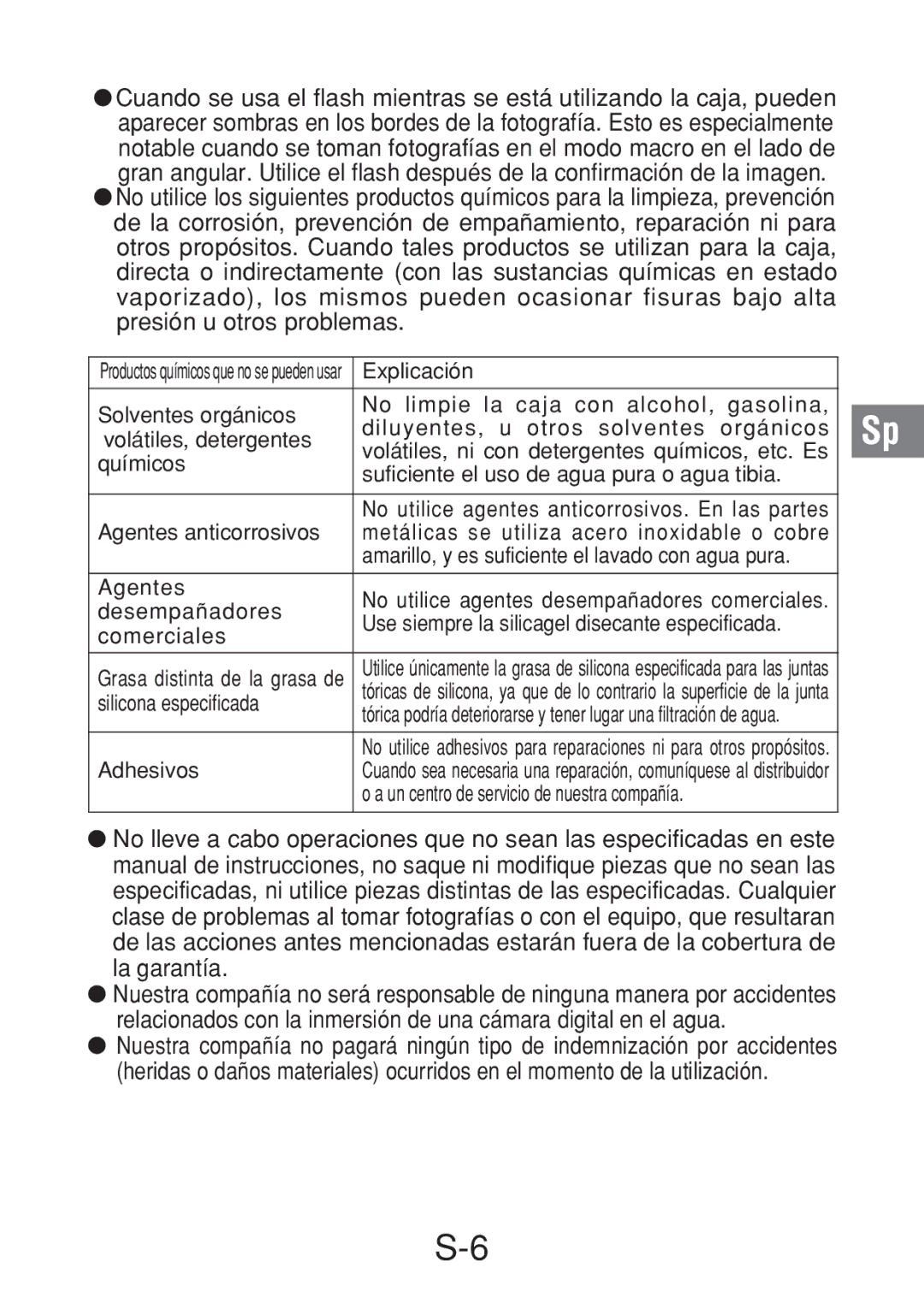 Olympus PT-016 manual Agentes 