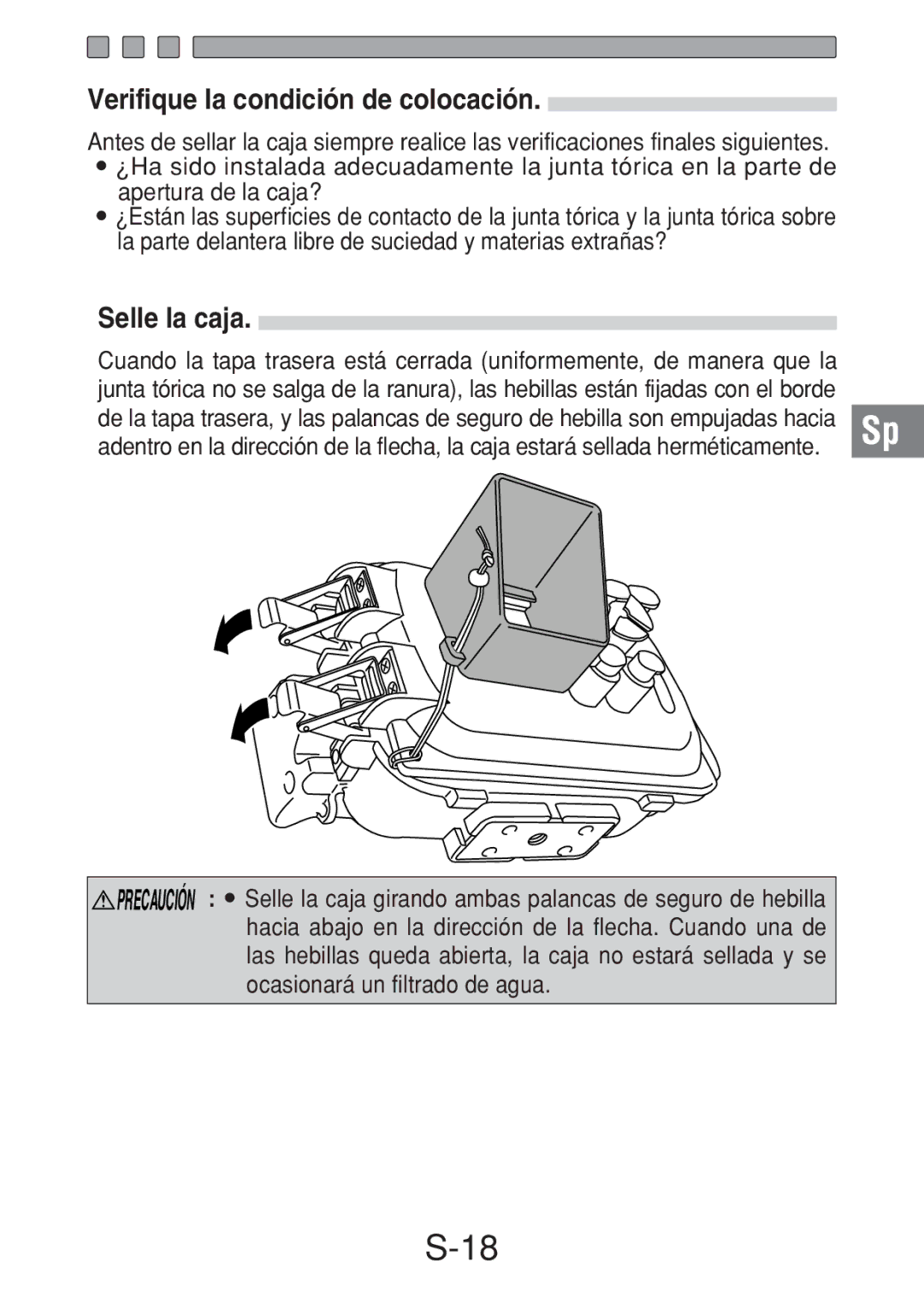 Olympus PT-016 manual Verifique la condición de colocación, Selle la caja 