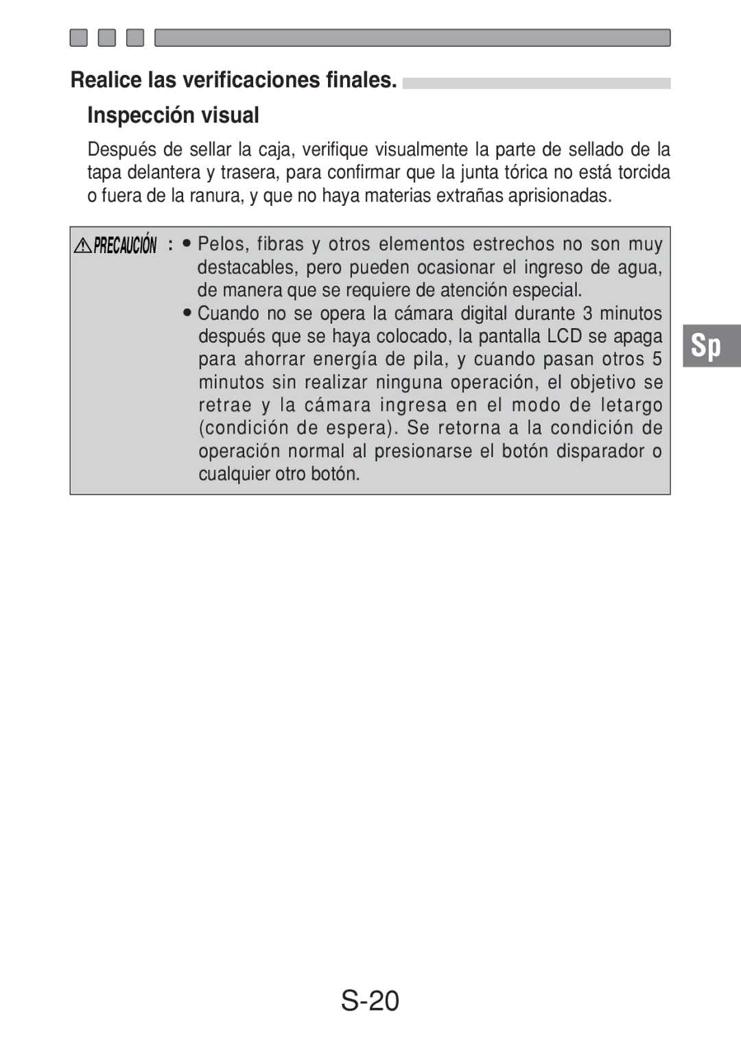 Olympus PT-016 manual Realice las verificaciones finales Inspección visual 